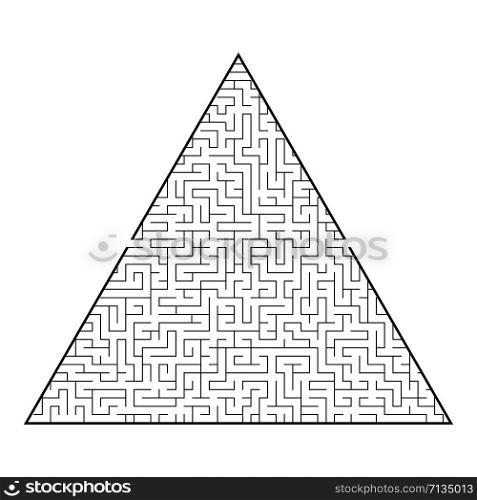 Difficult triangular labyrinth. Game for kids and adults. Puzzle for children. One entrance, one exit. Labyrinth conundrum. Flat vector illustration isolated on white background. Difficult triangular labyrinth. Game for kids and adults. Puzzle for children. One entrance, one exit. Labyrinth conundrum. Flat vector illustration isolated on white background.