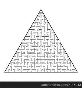 Difficult triangular labyrinth. Game for kids and adults. Puzzle for children. One entrance, one exit. Labyrinth conundrum. Flat vector illustration isolated on white background. Difficult triangular labyrinth. Game for kids and adults. Puzzle for children. One entrance, one exit. Labyrinth conundrum. Flat vector illustration isolated on white background.