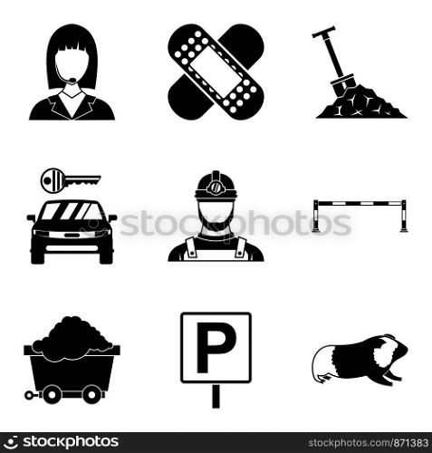 Difficult work icons set. Simple set of 9 difficult work vector icons for web isolated on white background. Difficult work icons set, simple style