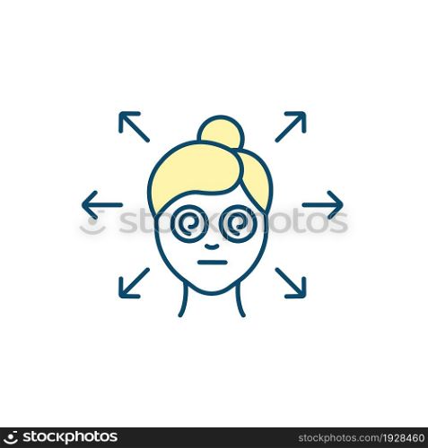 Difficulty concentrating RGB color icon. Emotional distress. Unable to focus on multiple things. Hyperactivity disorder. Cognitive problems. Isolated vector illustration. Simple filled line drawing. Difficulty concentrating RGB color icon