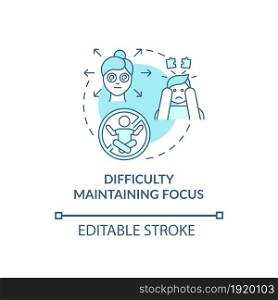 Difficulty maintaining focus concept icon. Inattentive sign abstract idea thin line illustration. Scattered thinking. Concentration difficulties. Vector isolated outline color drawing. Editable stroke. Difficulty maintaining focus concept icon