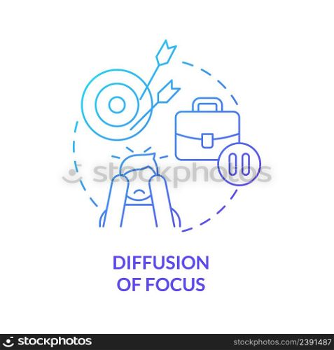 Diffusion of focus blue gradient concept icon. Low productivity. Disadvantage of online collaboration abstract idea thin line illustration. Isolated outline drawing. Myriad Pro-Bold font used. Diffusion of focus blue gradient concept icon