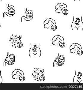 Digestion Disease And Treatment Icons Set Vector. Digestion System And Gastrointestinal Tract, Examining And Consultation, Heartburn And Gassing Black Contour Illustrations. Digestion Disease And Treatment Icons Set Vector