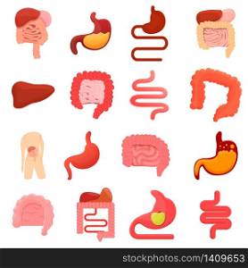Digestion icons set. Cartoon set of digestion vector icons for web design. Digestion icons set, cartoon style