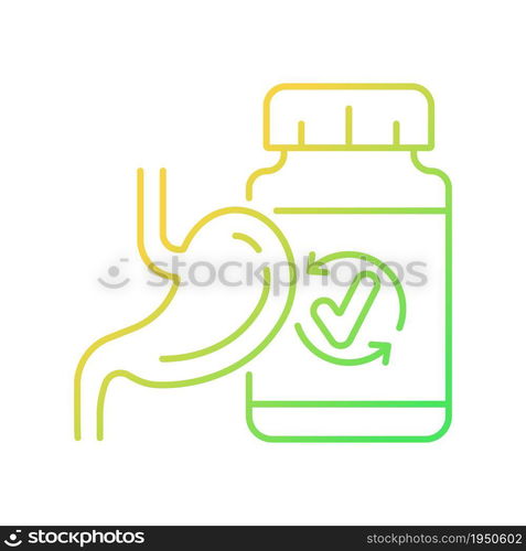 Digestive supplements gradient linear vector icon. Digestion support pills. Enzymes for IBS. Enzyme insufficiency. Thin line color symbol. Modern style pictogram. Vector isolated outline drawing. Digestive supplements gradient linear vector icon