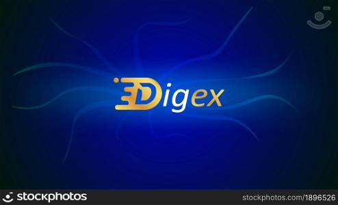 Digex cryptocurrency stock market name with logo on blue background. Crypto stock exchange for news and media. Vector EPS10.