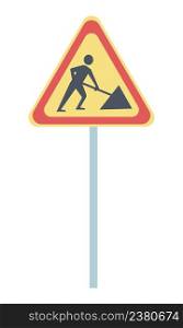 Digging sign semi flat color vector object. Person with shovel. Full sized item on white. Triangle-shaped road sign simple cartoon style illustration for web graphic design and animation. Digging sign semi flat color vector object