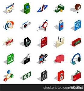 Digital age icons set. Isometric set of 25 digital age vector icons for web isolated on white background. Digital age icons set, isometric style