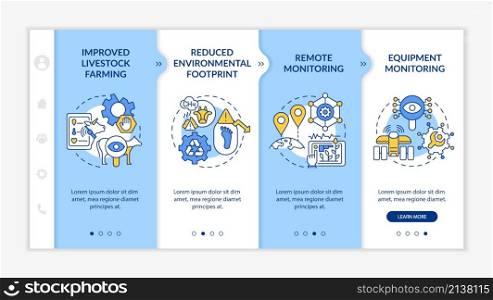 Digital agriculture advantages blue and white onboarding template. Responsive mobile website with linear concept icons. Web page walkthrough 4 step screens. Lato-Bold, Regular fonts used. Digital agriculture advantages blue and white onboarding template