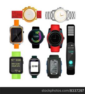 Digital and automatic watches set. Collection for fashion accessory. Can be used for topics like time, gift, deadline