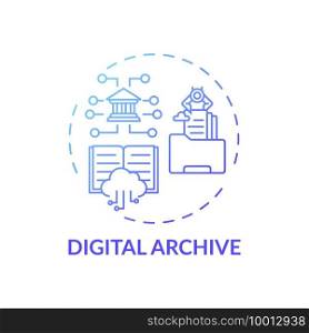 Digital archive concept icon. Online library access idea thin line illustration. Types of digital libraries. Free access to information. New technology. Vector isolated outline RGB color drawing. Digital archive concept icon