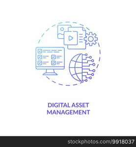 Digital asset management concept icon. Asset management type idea thin line illustration. Images, videos and other media. Storing and organizing capital. Vector isolated outline RGB color drawing. Digital asset management concept icon