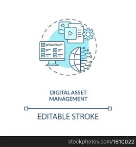 Digital asset management concept icon. Asset management type idea thin line illustration. Grouping in categories. Central location. Vector isolated outline RGB color drawing. Editable stroke. Digital asset management concept icon