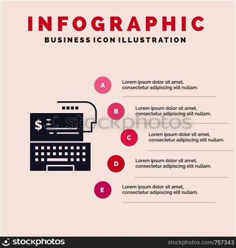 Digital Banking, Bank, Digital, Money, Online Solid Icon Infographics 5 Steps Presentation Background