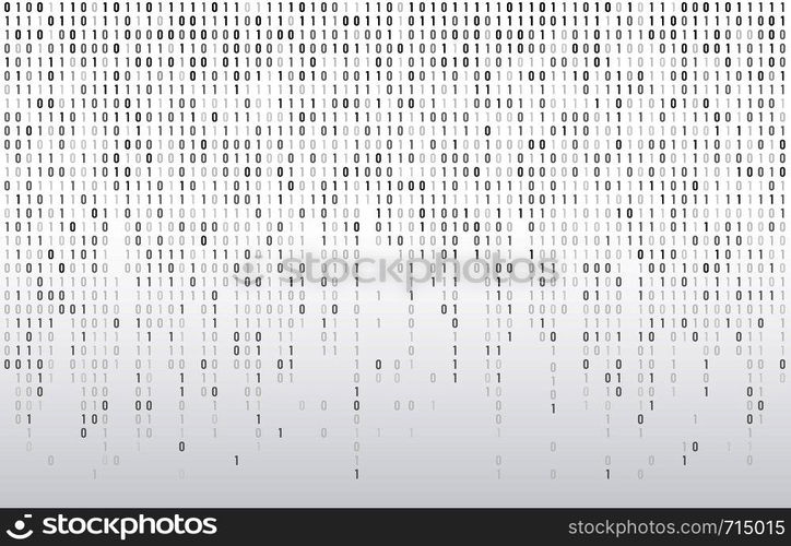 Digital binary code. Computer matrix data falling numbers, coding typography and codes stream gray. Cyberspace stream matrix monitor abstract coding or coded vector background illustration. Digital binary code. Computer matrix data falling numbers, coding typography and codes stream gray vector background illustration