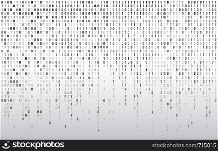 Digital binary code. Computer matrix data falling numbers, coding typography and codes stream gray. Cyberspace stream matrix monitor abstract coding or coded vector background illustration. Digital binary code. Computer matrix data falling numbers, coding typography and codes stream gray vector background illustration