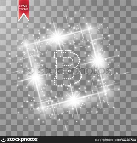 Digital bitcoins symbol with light sqare effect on transparent backgraund.. Digital bitcoins symbol with light sqare effect on transparent backgraund. Vector