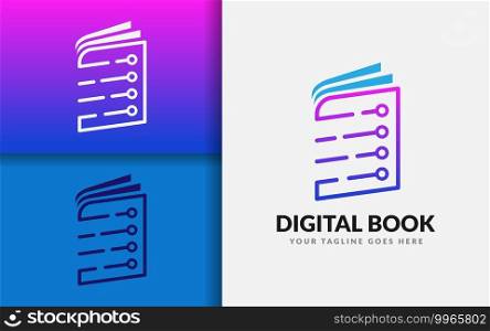 Digital Book Logo Design with Minimalist Tech Lines Style Concept.