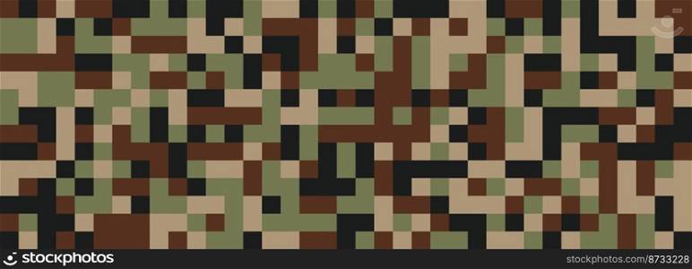 Digital camouflage in brown and green tones. Seamless vector pattern. Pixel grid for military themes and creative ideas