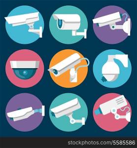 Digital CCTV multiple security cameras color stickers set isolated vector illustration