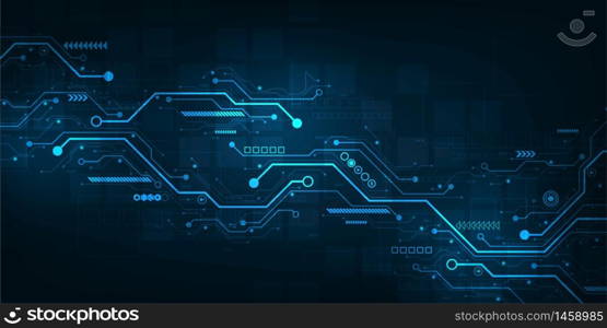 Digital circuit design on a dark blue background.