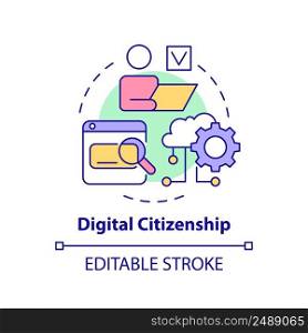 Digital citizenship concept icon. Access to online learning resources. Education trend abstract idea thin line illustration. Isolated outline drawing. Editable stroke. Arial, Myriad Pro-Bold fonts use. Digital citizenship concept icon