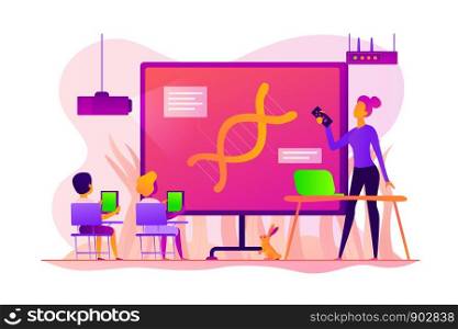 Digital classroom, flipped class and virtual learning, blended learning and smart classroom concept. Vector isolated concept illustration with tiny people and floral elements. Hero image for website.. Digital classroom concept vector illustration.