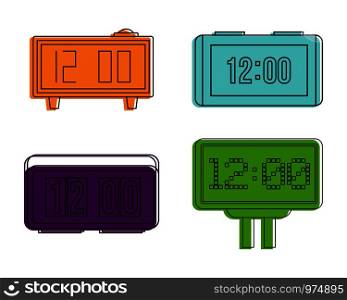 Digital clock icon set. Color outline set of digital clock vector icons for web design isolated on white background. Digital clock icon set, color outline style