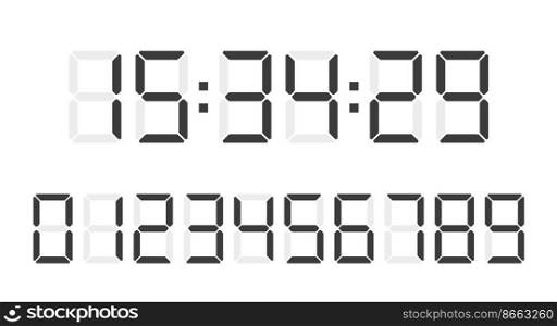 Digital clock number set. Led digit set. Flat vector illustration isolated on white background.. Digital clock number set. Led digit set. Flat vector illustration isolated on white