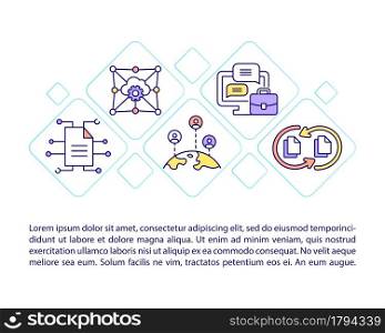 Digital cloud service concept line icons with text. PPT page vector template with copy space. Brochure, magazine, newsletter design element. Online communication linear illustrations on white. Digital cloud service concept line icons with text