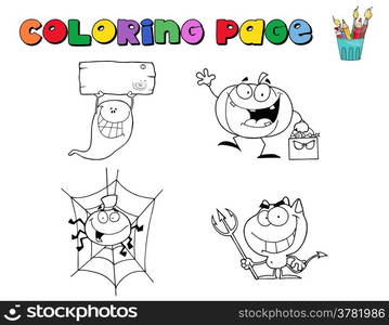 Digital Collage Of Halloween Character Coloring Page Outlines - 2