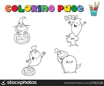 Digital Collage Of Halloween Character Coloring Page Outlines - 3