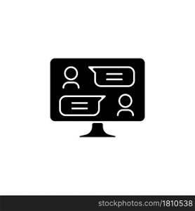 Digital communication channels black glyph icon. Electronic messages exchanging. Communicating through chats. Discussion forums. Silhouette symbol on white space. Vector isolated illustration. Digital communication channels black glyph icon