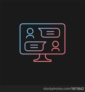 Digital communication channels gradient vector icon for dark theme. Electronic messages exchanging. Discussion forums. Thin line color symbol. Modern style pictogram. Vector isolated outline drawing. Digital communication channels gradient vector icon for dark theme