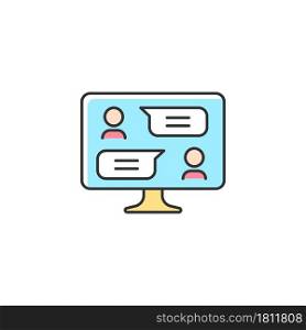 Digital communication channels RGB color icon. Electronic messages exchanging. Communicating through emails and chats. Discussion forums. Isolated vector illustration. Simple filled line drawing. Digital communication channels RGB color icon