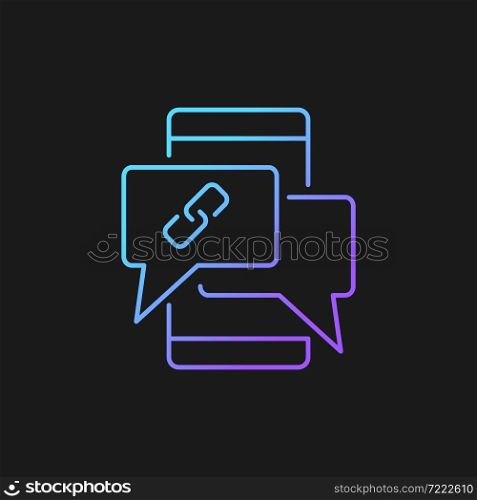 Digital communication gradient vector icon for dark theme. Instant messaging. Collaborative culture. E-communication. Thin line color symbol. Modern style pictogram. Vector isolated outline drawing. Digital communication gradient vector icon for dark theme
