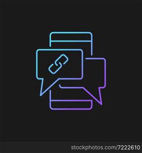 Digital communication gradient vector icon for dark theme. Instant messaging. Collaborative culture. E-communication. Thin line color symbol. Modern style pictogram. Vector isolated outline drawing. Digital communication gradient vector icon for dark theme