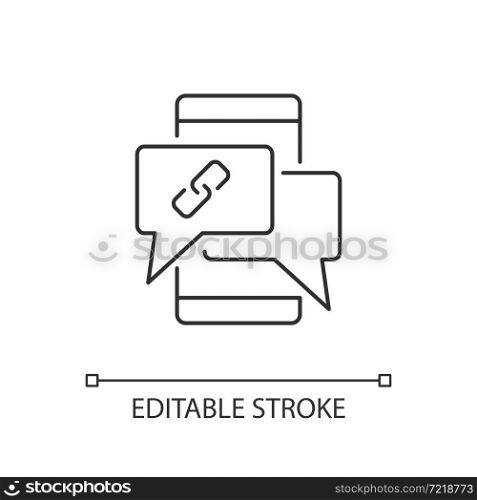 Digital communication linear icon. Instant messaging. Collaborative culture. E-communication. Thin line customizable illustration. Contour symbol. Vector isolated outline drawing. Editable stroke. Digital communication linear icon