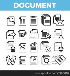 Digital, Computer Documents, File Vector Linear Icons Set. Sending Work Files. Deleting Documentation, Protecting Information Contour Cliparts. Office Archive, Info Storage Thin Line Illustration. Digital, Computer Documents, File Vector Linear Icons Set
