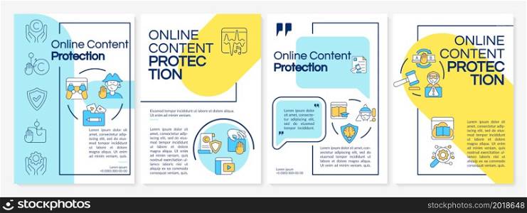 Digital content protection brochure template. Intellectual property. Flyer, booklet, leaflet print, cover design with linear icons. Vector layouts for presentation, annual reports, advertisement pages. Digital content protection brochure template