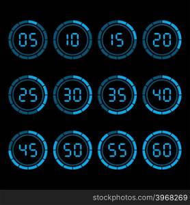 Digital countdown timer with five minutes interval.