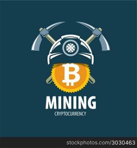 Digital currency mining. Digital currency mining. Helmet and pick. Vector illustration