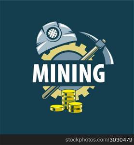 Digital currency mining. Digital currency mining. Helmet and pick. Vector illustration