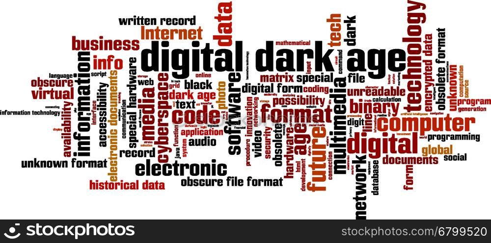 Digital dark age word cloud concept. Vector illustration