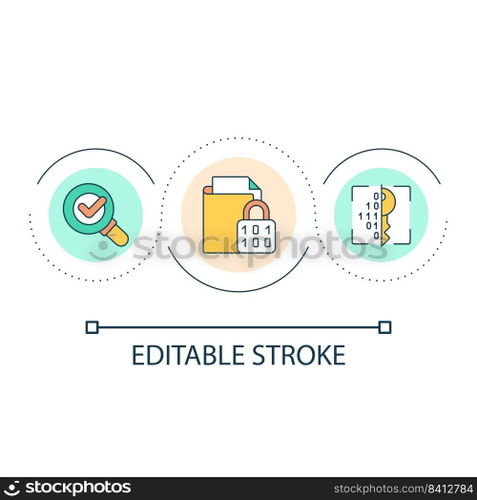Digital data security loop concept icon. Information encryption to avoid theft. Internet security abstract idea thin line illustration. Isolated outline drawing. Editable stroke. Arial font used. Digital data security loop concept icon
