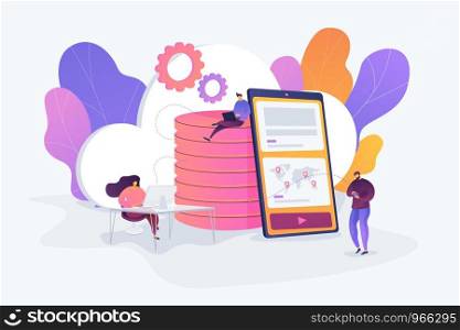 Digital data storage, database security, data protection, cloud technology concept. Vector isolated concept illustration with tiny people and floral elements. Hero image for website.. Cloud storage concept vector illustration.