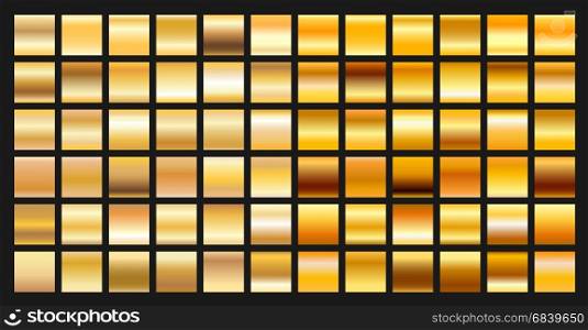 Digital design golden gradient icons. Digital design golden gradient icons. Vector gold shiny plate object textures set isolated on black background