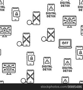 Digital Device Detox Vector Seamless Pattern Thin Line Illustration. Digital Device Detox Vector Seamless Pattern
