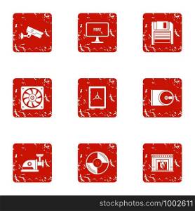 Digital doohickey icons set. Grunge set of 9 digital doohickey vector icons for web isolated on white background. Digital doohickey icons set, grunge style