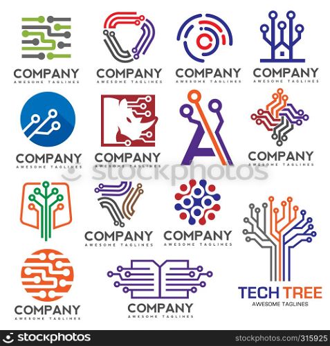 Digital electronics set logo design, Creative electronic circuits logo vector, IT technology logo concept